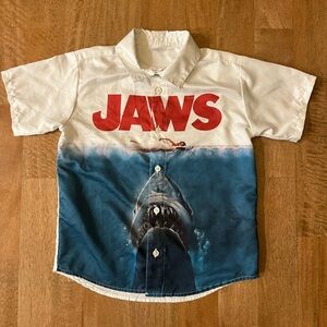 Kids Jaws Graphic Button Down Shirt - White and Blue